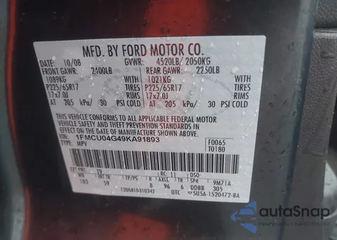 2009 Ford Escape Limited from USA, damaged, VIN 1FMCU04G49KA91893